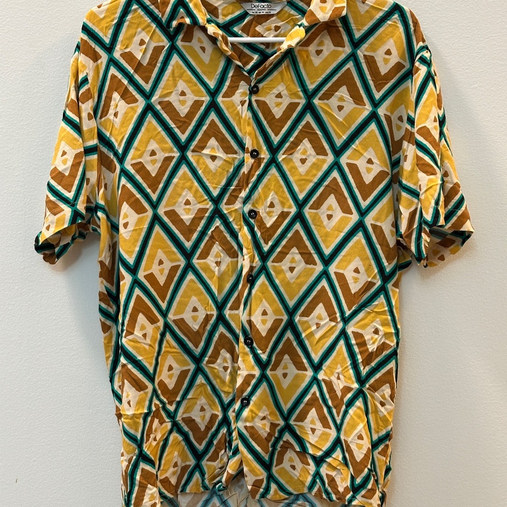 Vince Men's Geometric Pattern Shirt - Yellow and Brown